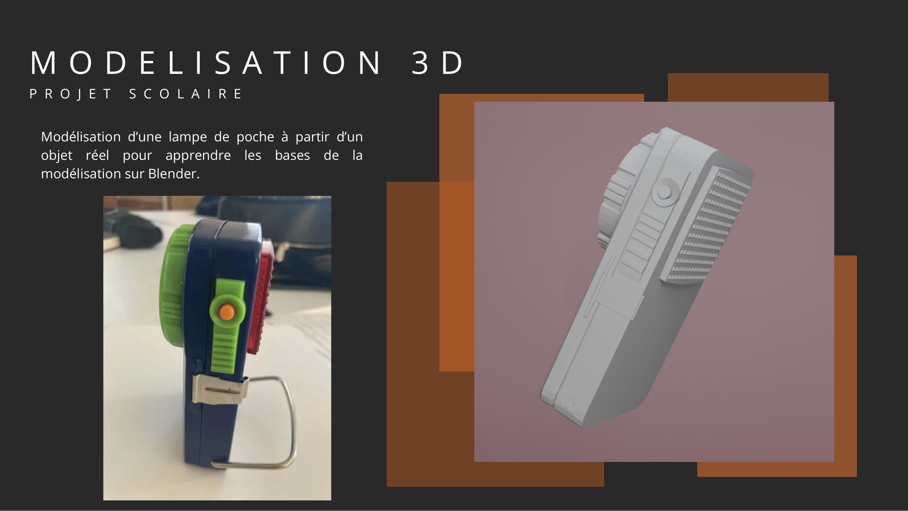 Modélisation 3D d'une lampe de poche sur Blender.
