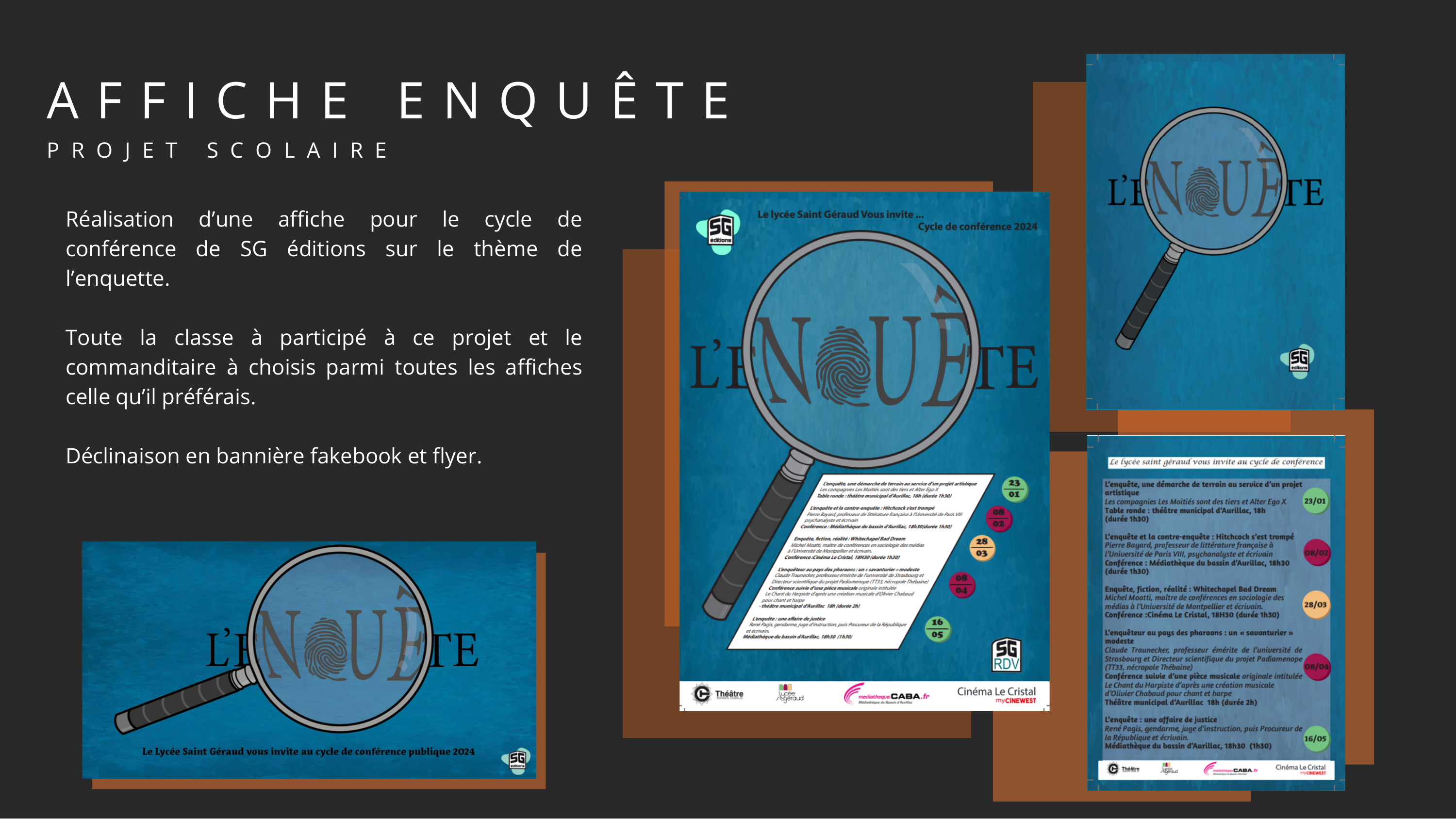 Affiche pour le cycle de conférences SG Éditions sur l'enquête.