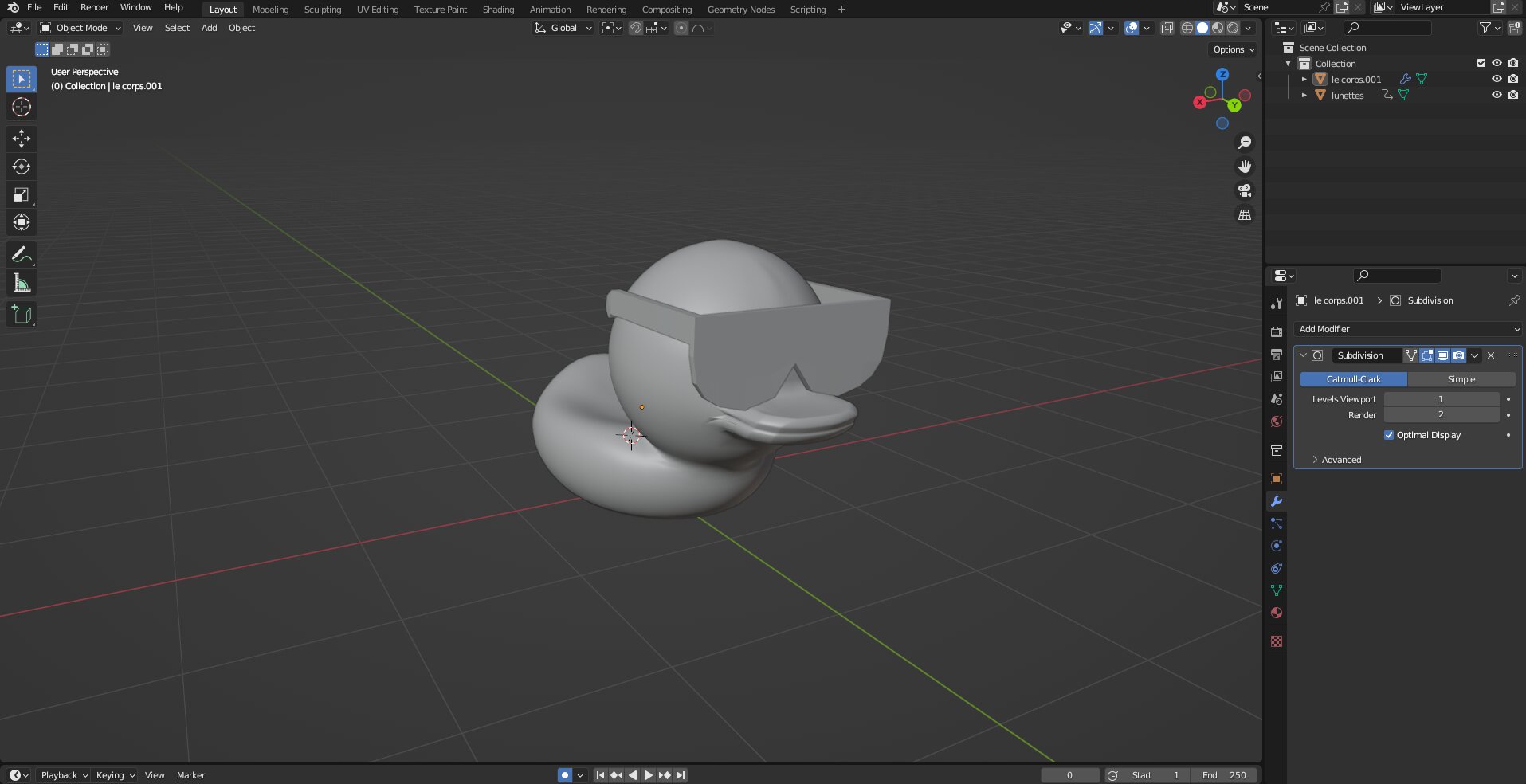 Modèle 3D filaire de la pièce sous Blender.
