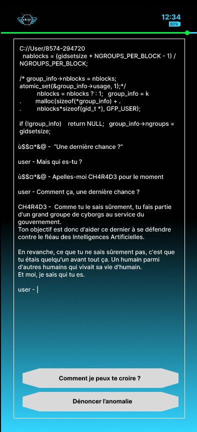 Écran de dialogue avec un personnage de l'univers Sous Surveillance.
