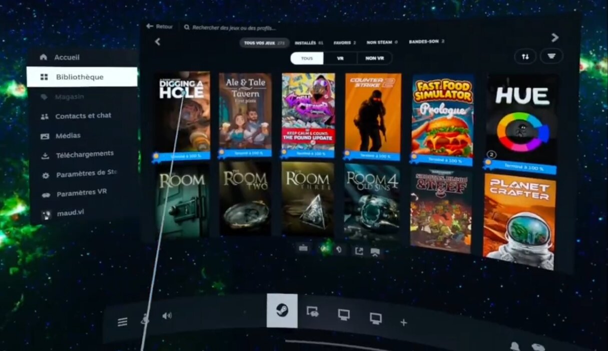 Référence — menus Steam VR.
